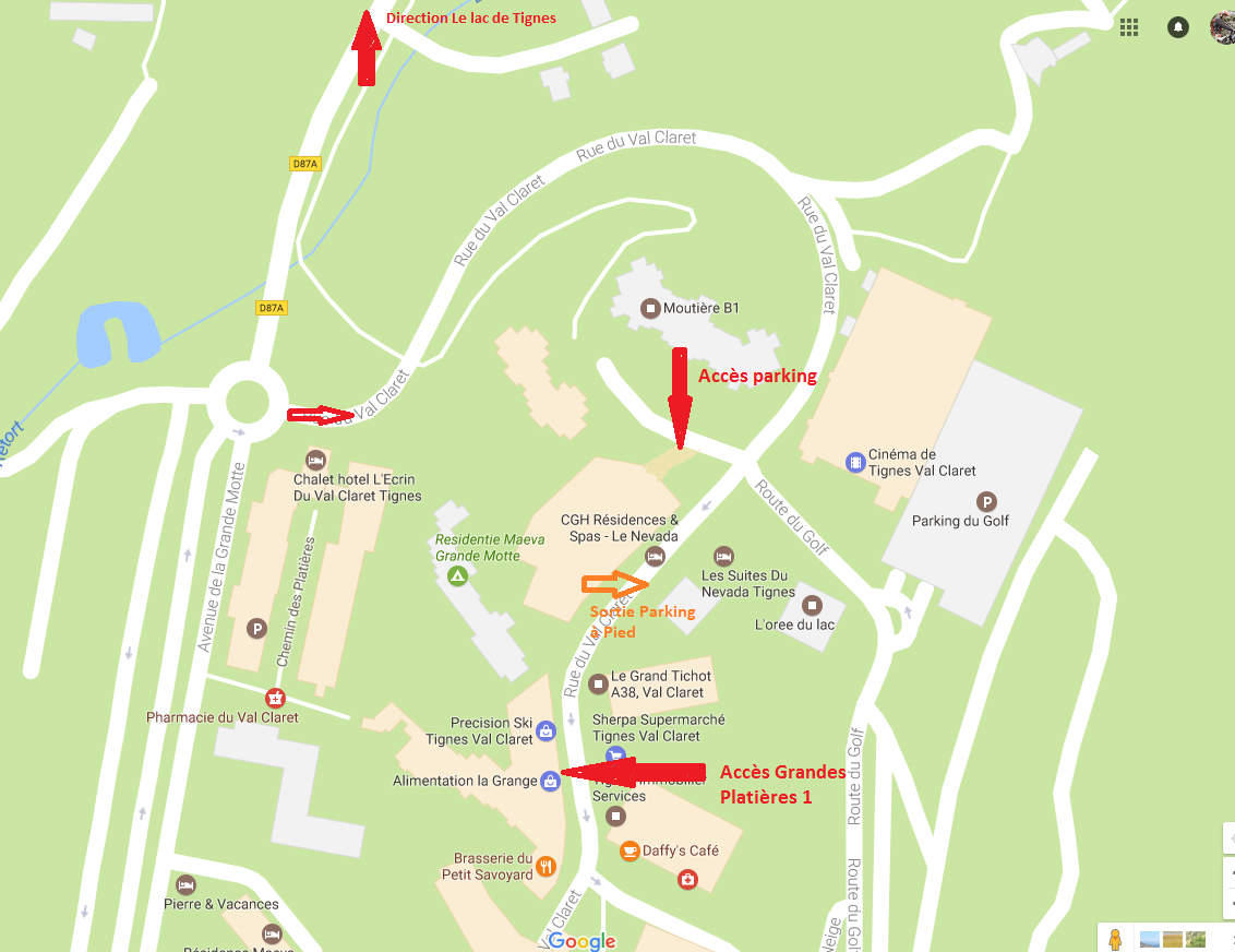 Cartes avec les différents emplacements de l'appartement, du parking